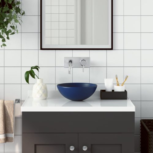 Lavandino Da Bagno In Ceramica Blu Scuro Rotondo