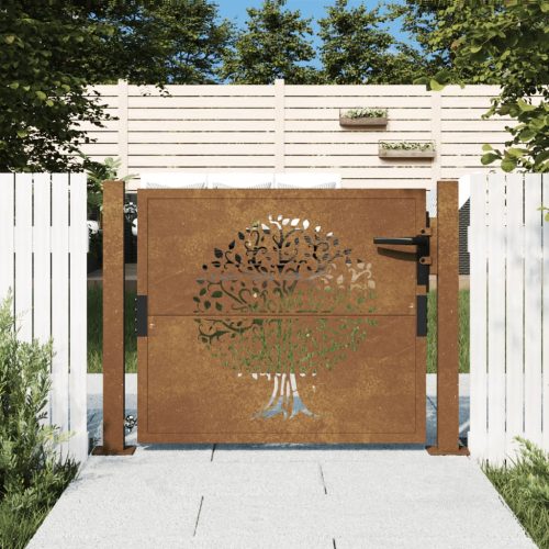 Cancello Da Giardino 105×80 Cm In Acciaio Corten Design Albero