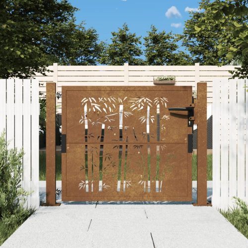 Cancello Da Giardino 105×80 Cm In Acciaio Corten Design Bambù