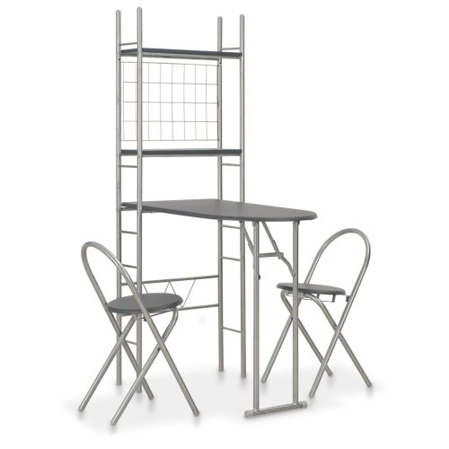 Set Tavolo E Sedie Pieghevoli Con Scaffale 3pz Mdf Acciaio Nero