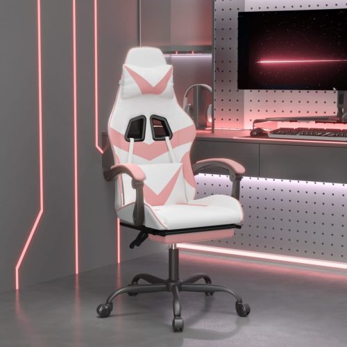 Sedia Da Gaming Con Poggiapiedi Bianco E Rosa In Similpelle