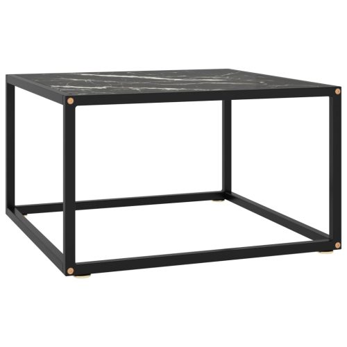 Tavolino Da Salotto Nero Con Vetro Marmo Nero 60x60x35 cm