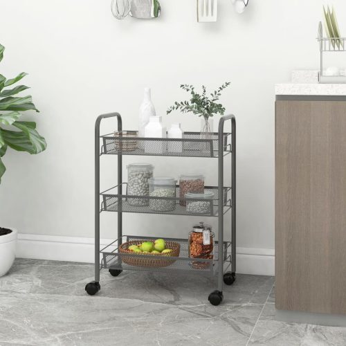 Carrello Da Cucina Con 3 Ripiani Grigio 46x26x64 Cm In Ferro