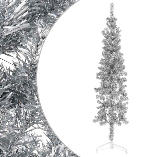 Albero Natale Artificiale Sottile A Metà Supporto Argento 120cm