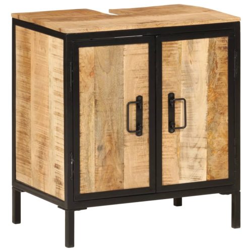 Mobile Lavabo Da Bagno 55x35x60 Cm Legno Massello Mango E Ferro