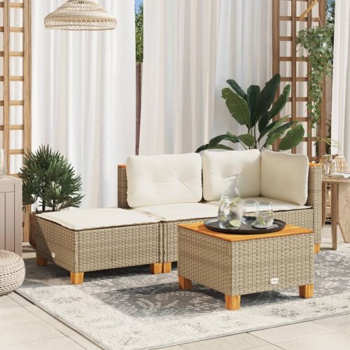 Sgabello Giardino Con Cuscino Beige 63,5x56x32 Cm In Polyrattan