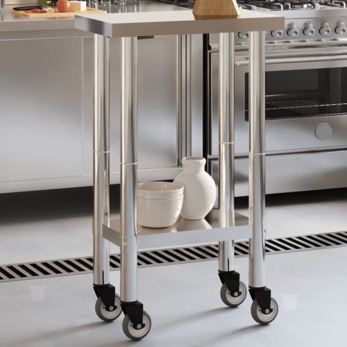 Tavolo Da Lavoro Cucina Con Ruote 55x30x85 Cm In Acciaio Inox