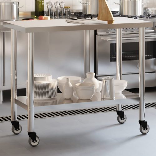 Tavolo Da Lavoro Cucina Con Ruote 110x55x85 Cm In Acciaio Inox