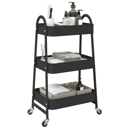 Carrello Portaoggetti A 3 Ripiani Nero 42×41,5×77 Cm In Acciaio