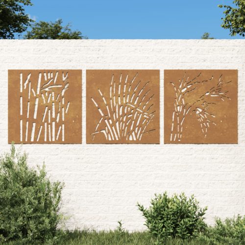 Decorazioni Muro Giardino 3 Pz 55×55 Cm Erba In Acciaio Corten