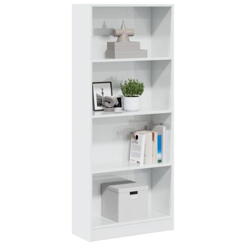 Libreria Bianco Lucido 60x24x143 Cm In Legno Multistrato