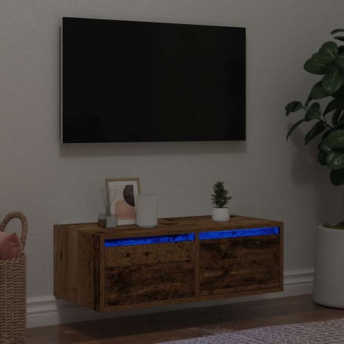 Mobile Porta Tv Con Luci Led Legno Antico 75×35,5×25 cm