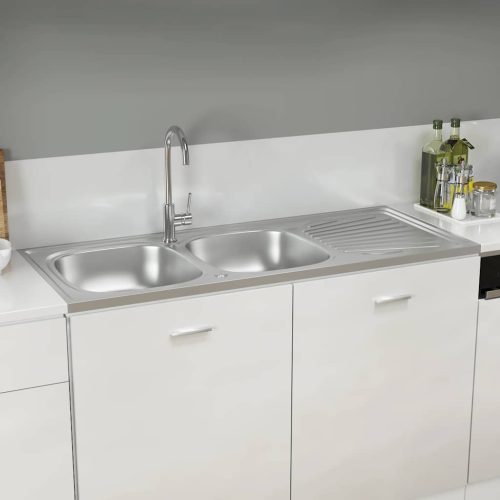 Lavello Da Cucina Doppia Vasca Argento 1200x600x155 Mm Acciaio