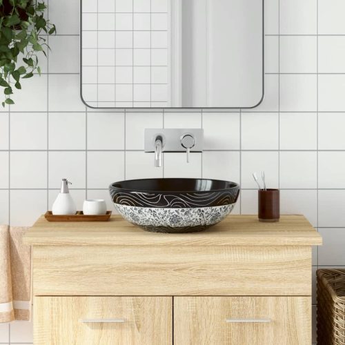 Lavabo Da Appoggio Nero E Blu Rotondo F41x14 Cm Ceramica