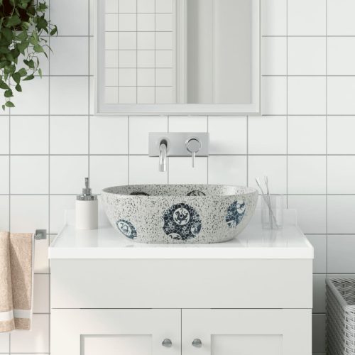 Lavabo Da Appoggio Grigio E Blu Ovale 47x33x13 Cm Ceramica