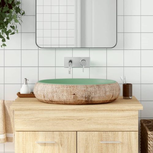 Lavabo Da Appoggio Verde E Marrone Ovale 59x40x15 Cm Ceramica