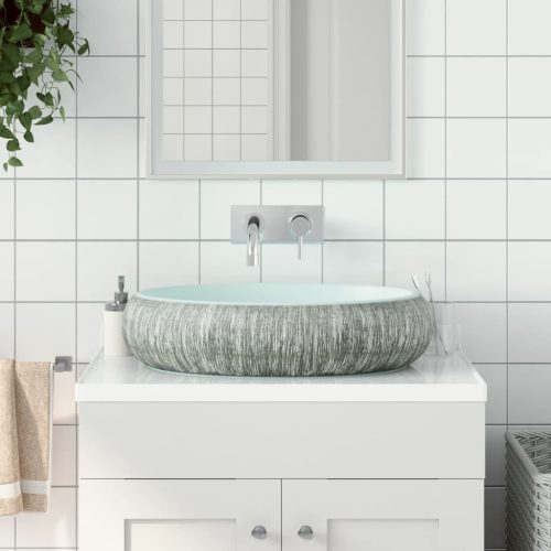 Lavabo Da Appoggio Grigio E Blu Ovale 59x40x15 Cm Ceramica