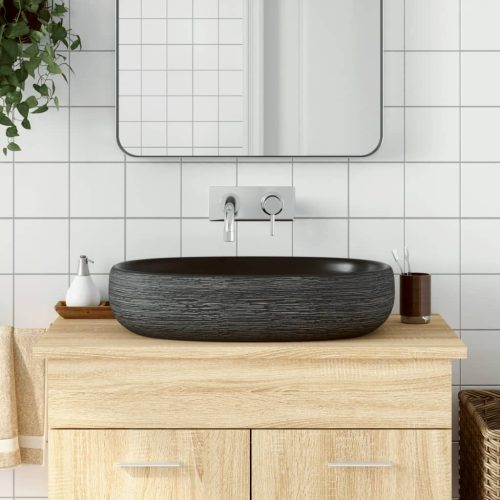 Lavabo Da Appoggio Grigio E Nero Ovale 59x40x14 Cm Ceramica