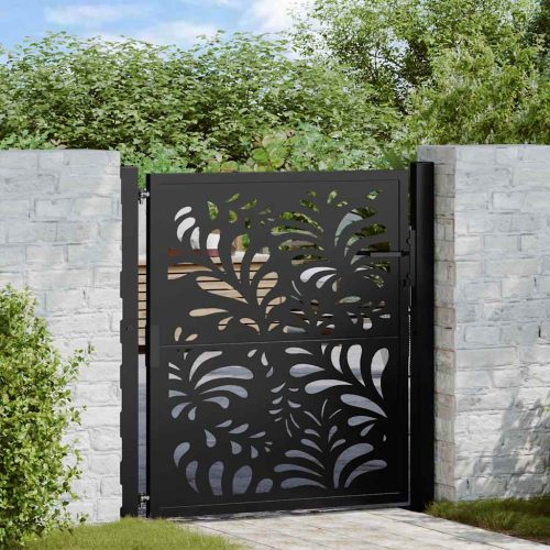 Cancello Giardino Nero 105×106 Cm In Acciaio Design Ondulato