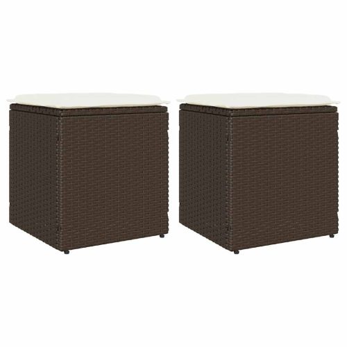 Sgabelli Giardino Con Cuscini 2pz Marrone 40x40x43cm Polyrattan