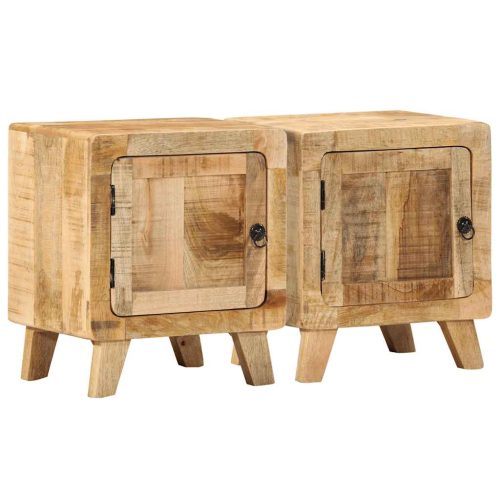 Comodini 2pz 40x32x46 Cm In Legno Massello Di Mango Grezzo