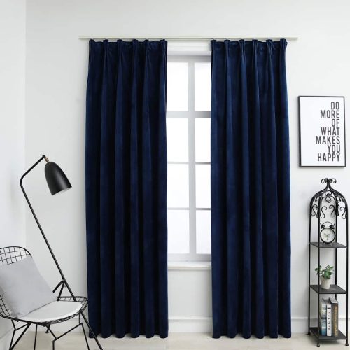 Tende Oscuranti Con Ganci 2 Pz Blu Scuro In Velluto 140×175 cm