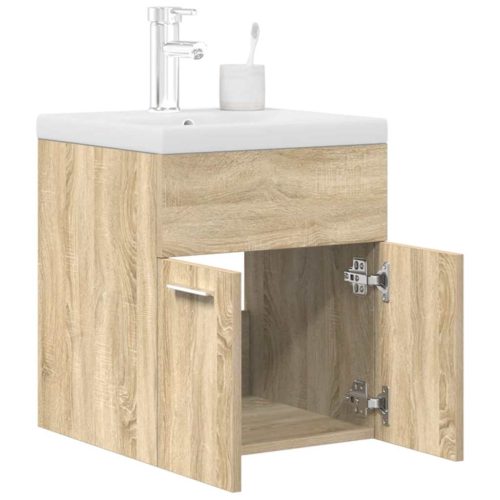 Mobile Da Bagno Con Lavabo Integrato E Rubinetto Rovere Sonoma