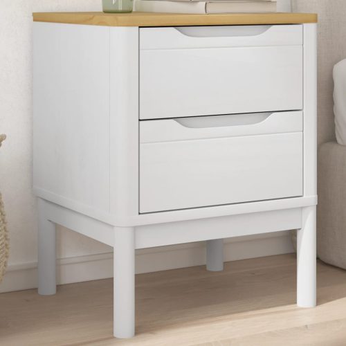 Comodino Floro Bianco 45x39x57 Cm In Legno Massello Di Pino