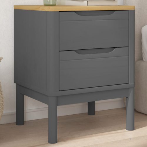 Comodino Floro Grigio 45x39x57 Cm In Legno Massello Di Pino