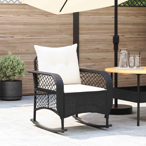 Sedia A Dondolo Da Giardino Con Cuscini In Polyrattan Nero