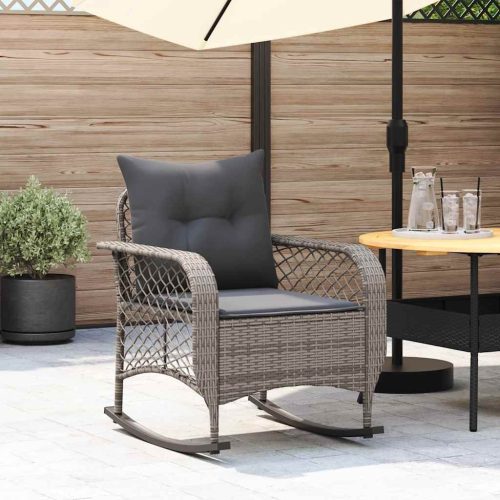 Sedia A Dondolo Da Giardino Con Cuscini In Polyrattan Grigio