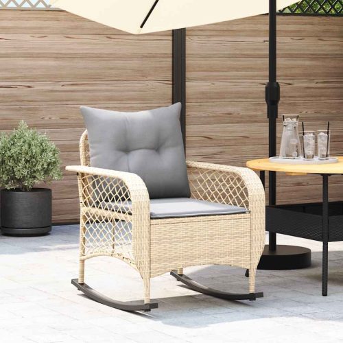 Sedia A Dondolo Da Giardino Con Cuscini In Polyrattan Beige