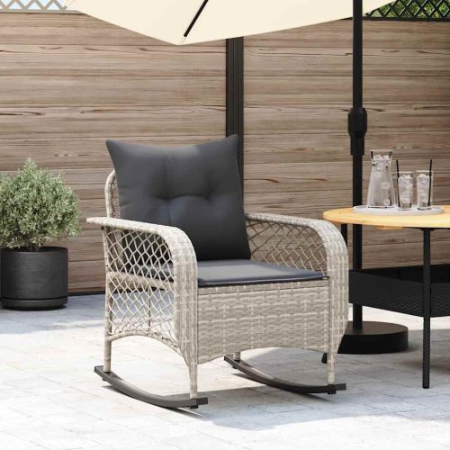 Sedia A Dondolo Giardino Con Cuscini Polyrattan Grigio Chiaro