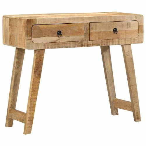 Tavolo Consolle 90x32x75 Cm In Legno Massello Di Mango Grezzo