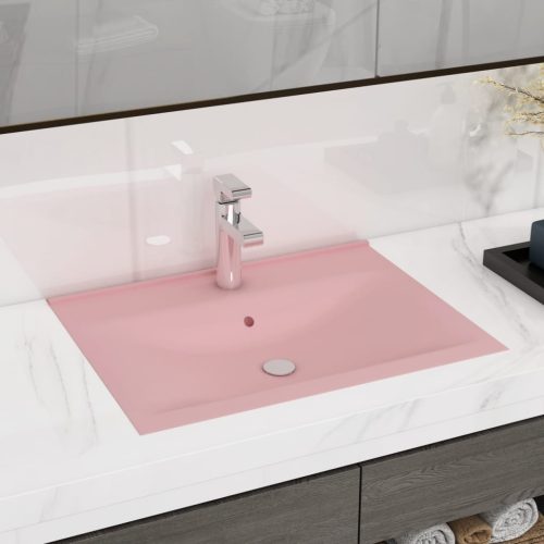 Lavandino Con Foro Rubinetto Rosa Opaco 60×46 Cm In Ceramica