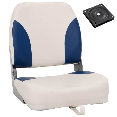 Set Sedile Per Barca Pieghevole 2pz Con Cuscino BlU-Bianco