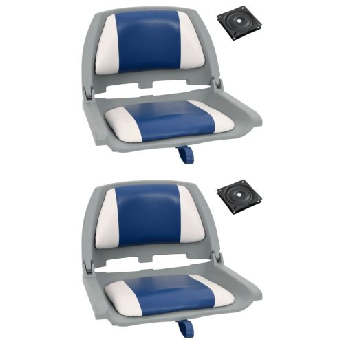 Set Sedile Per Barca Pieghevole 4pz Con Cuscino BlU-Bianco