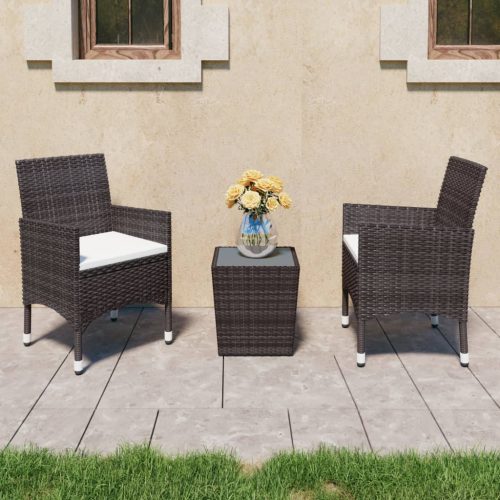 Set Bistrot Giardino 3 Pz Polyrattan E Vetro Temperato Marrone