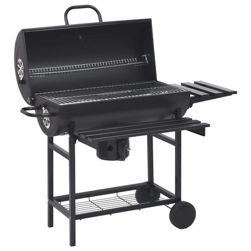 Barbecue A Barile Con Ruote E Ripiani Acciaio Nero 115x85x95 cm