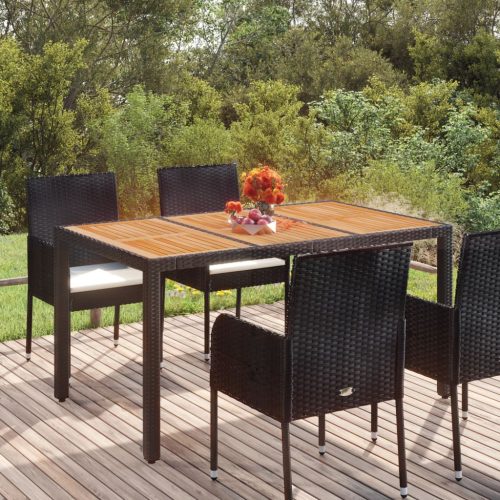 Tavolo Da Giardino Piano In Legno Nero 150x90x75 Cm Polyrattan