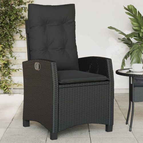 Sedia Reclinabile Da Giardino Con Cuscini Nera In Polyrattan