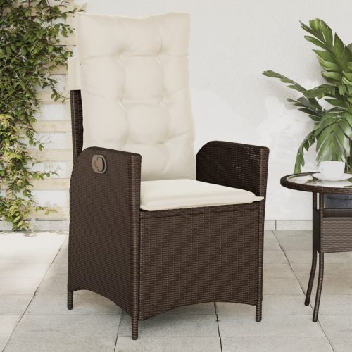 Sedia Reclinabile Da Giardino Con Cuscini Marrone In Polyrattan