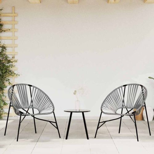 Set Di Sedie Da Giardino 3pz In Polyrattan Nero E Grigio Chiaro