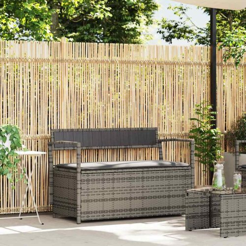 Panca Portaoggetti Da Giardino Con Cuscino Grigio In Polyrattan