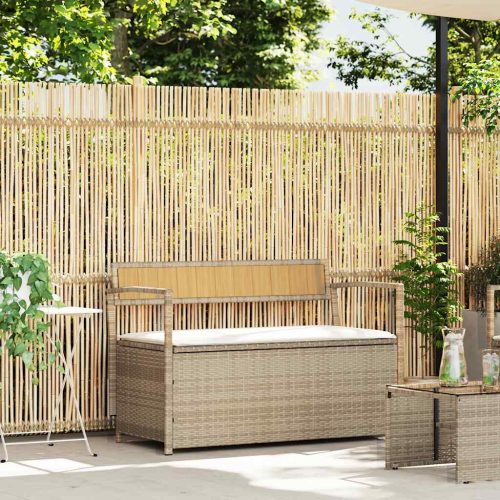 Panca Portaoggetti Da Giardino Con Cuscino Beige In Polyrattan