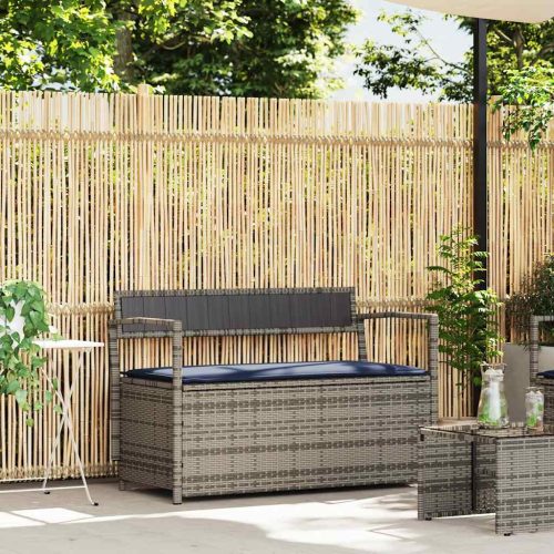 Panca Portaoggetti Da Giardino Con Cuscino Grigio In Polyrattan