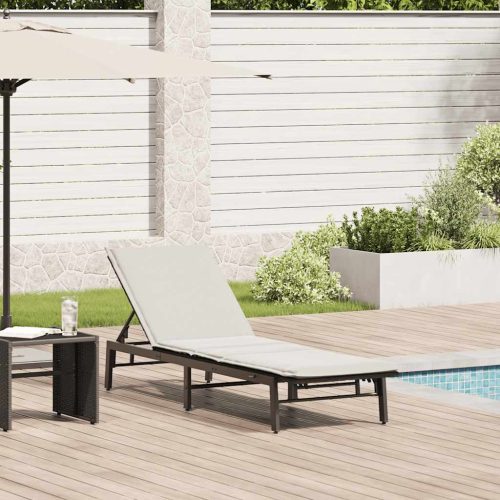 Lettino Prendisole Con Cuscino Nero In Polyrattan