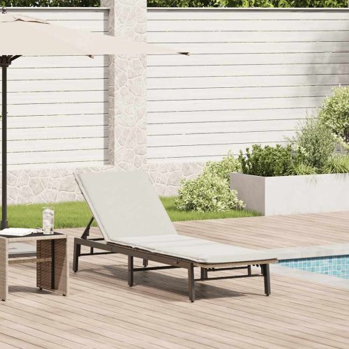 Lettino Prendisole Con Cuscini Beige In Polyrattan