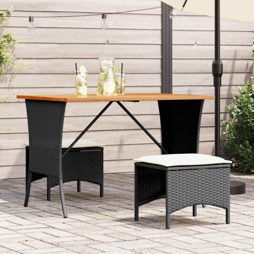 Set Da Pranzo Da Giardino 3 Pz Con Cuscini Nero In Polyrattan