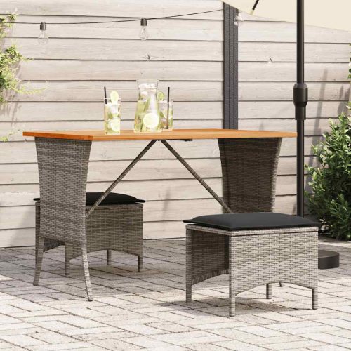 Set Da Pranzo Da Giardino 3 Pz Con Cuscini In Polyrattan Grigio